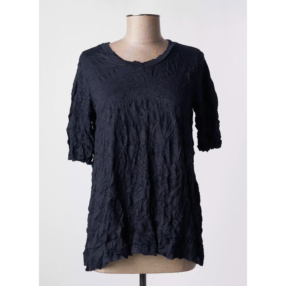 Luukaa Navy Blue Crinkle Textured Top Short Sleeve Lagenlook Womens Sz 1 /‎ US 6
